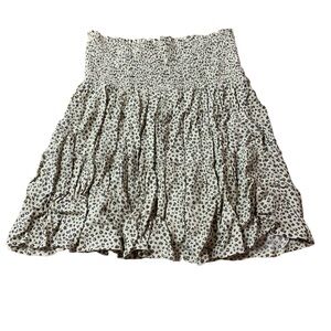 Hippie Rose Smocked Tiered Mini Skirt - Cream & Grey Floral - Medium